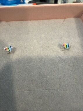 925 rainbow Heart Stripe Stud Earrings - Women's Jewelry